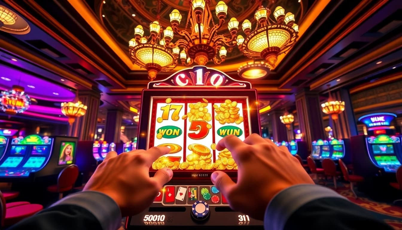 Experience the thrill of Nổ Hũ Đổi Thưởng with vibrant slot machines and casino excitement.