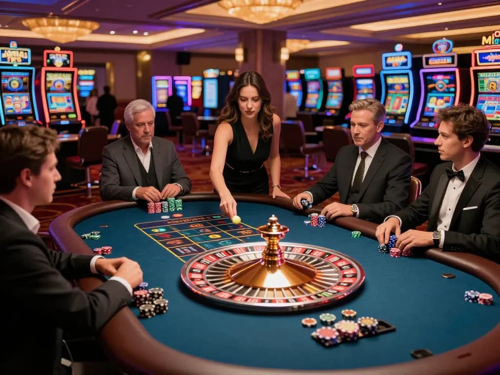 Experience the thrill of roulette at 789win, with players eagerly placing bets at a glamorous casino table.
