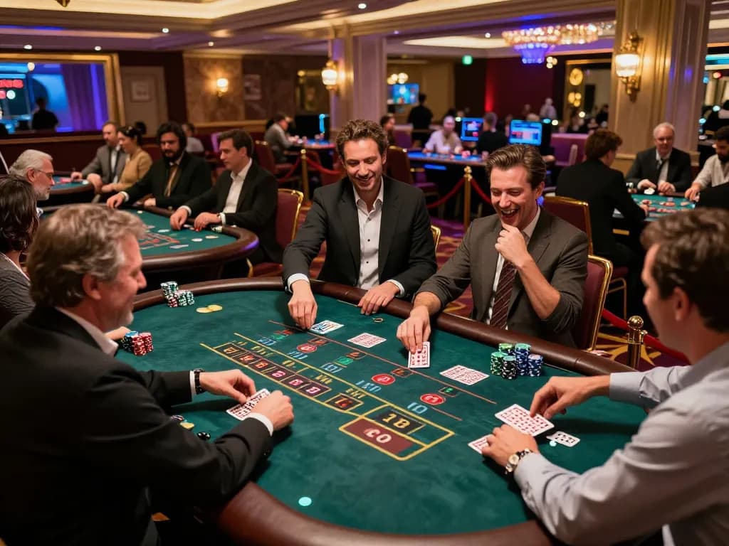 Engaged players at table games in a vibrant casino featuring Pragmati Play's immersive betting experience