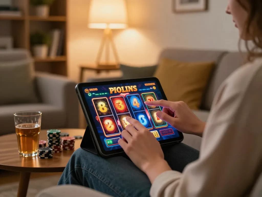 Engaging in online pokies Australia at home while seated comfortably with gaming tablet
