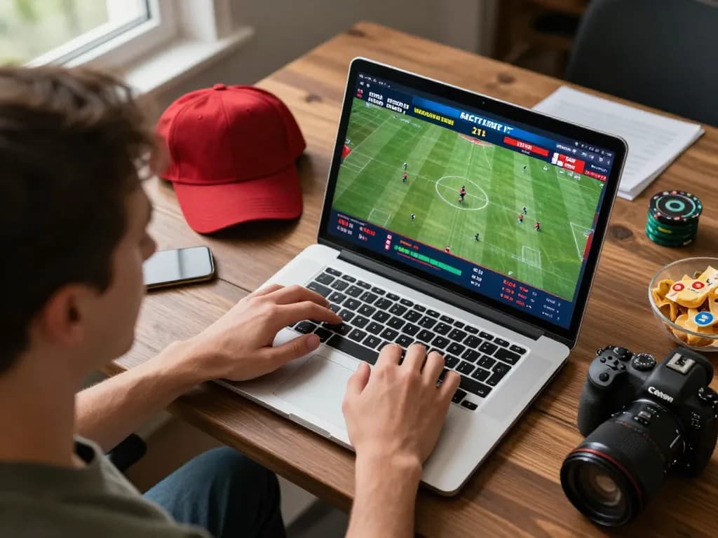 Person placing bets on 8xbet's platform during a live sports event, showcasing excitement and strategic gameplay.