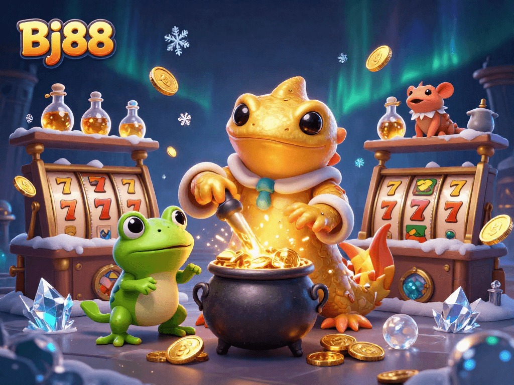Experience Bj88's magical slot adventure with golden coins and vibrant gameplay elements.