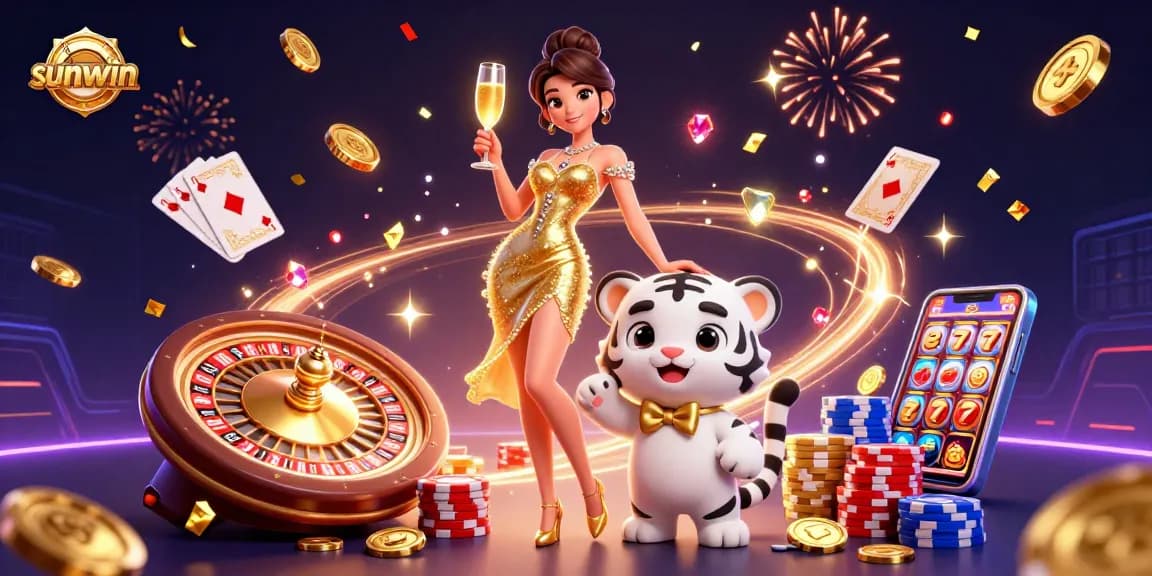Win big with sunwin at this vibrant casino scene featuring celebration and excitement.