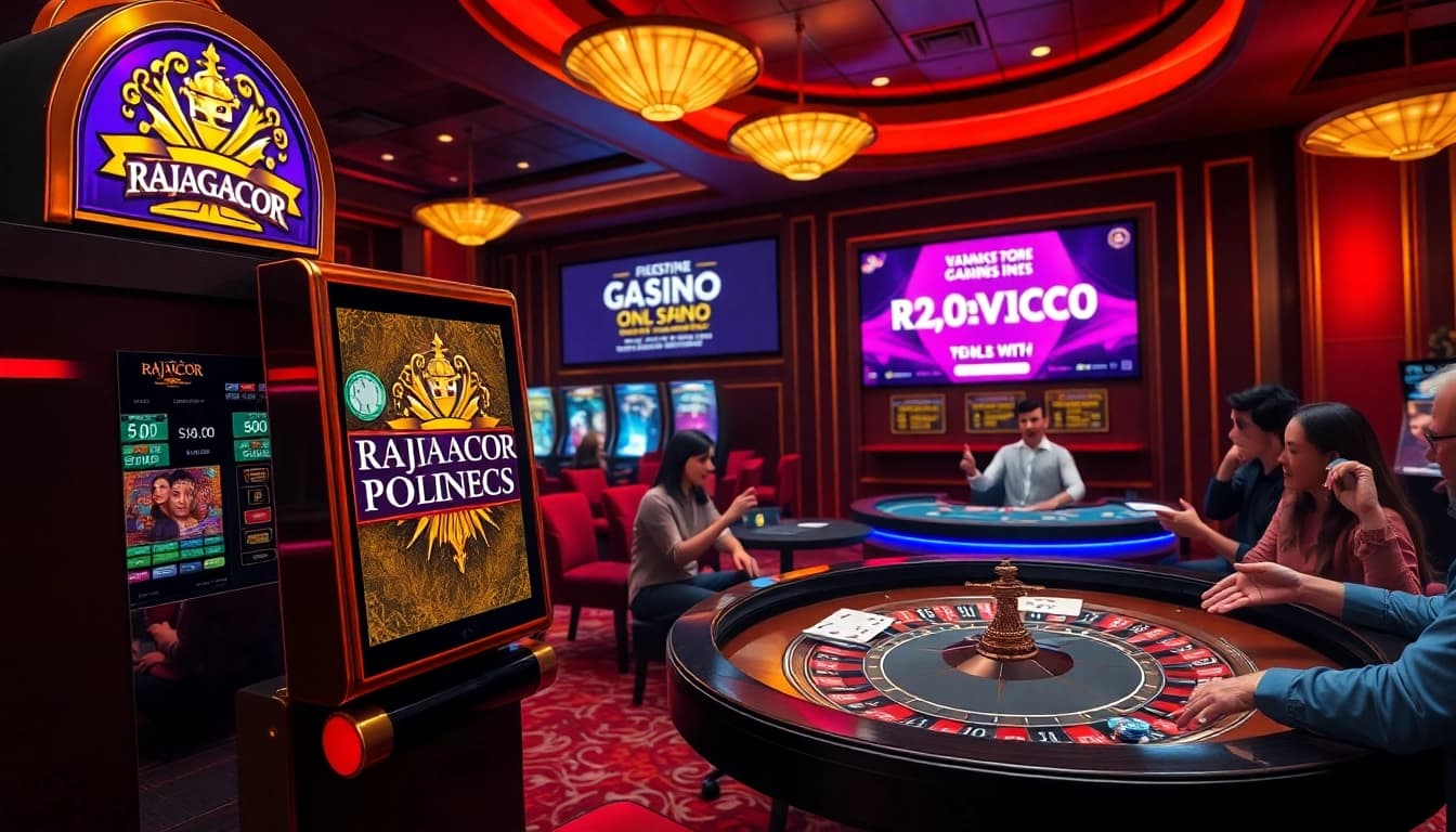 Experience the thrill of gambling at RAJAGACOR's luxurious casino featuring slot machines and roulette tables.