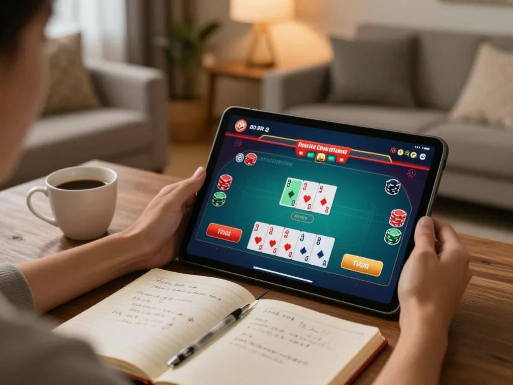 Player enjoying online poker at home with XX88, showcasing a strategic gaming atmosphere.