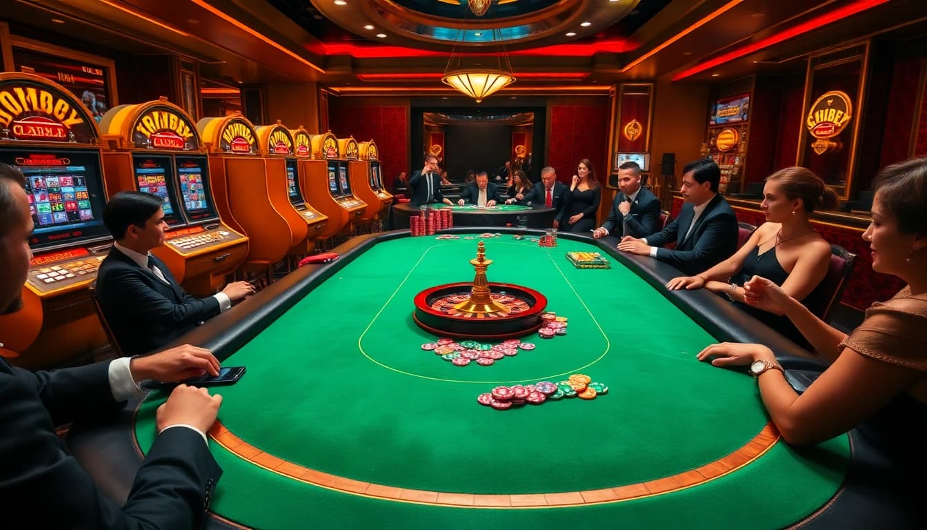 shbet gaming excitement with luxurious casino tables, poker chips, and roulette wheel