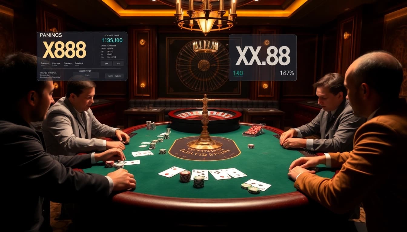 Experience high-stakes excitement at XX88 with players engaged in professional poker.