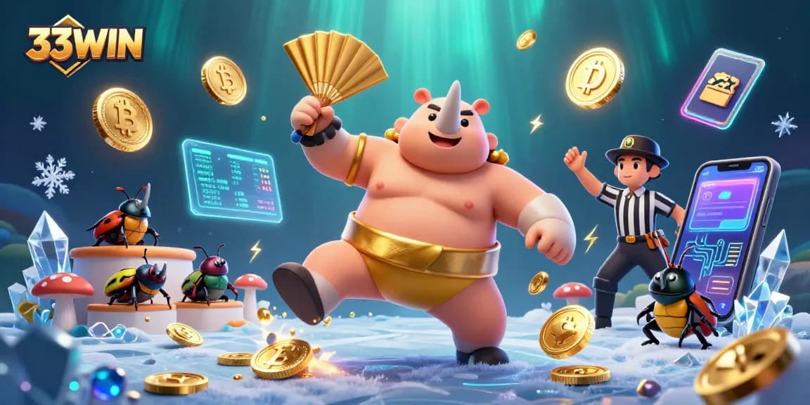 Engage with 33WIN and join the excitement of this dynamic casino illustration featuring vibrant game elements.