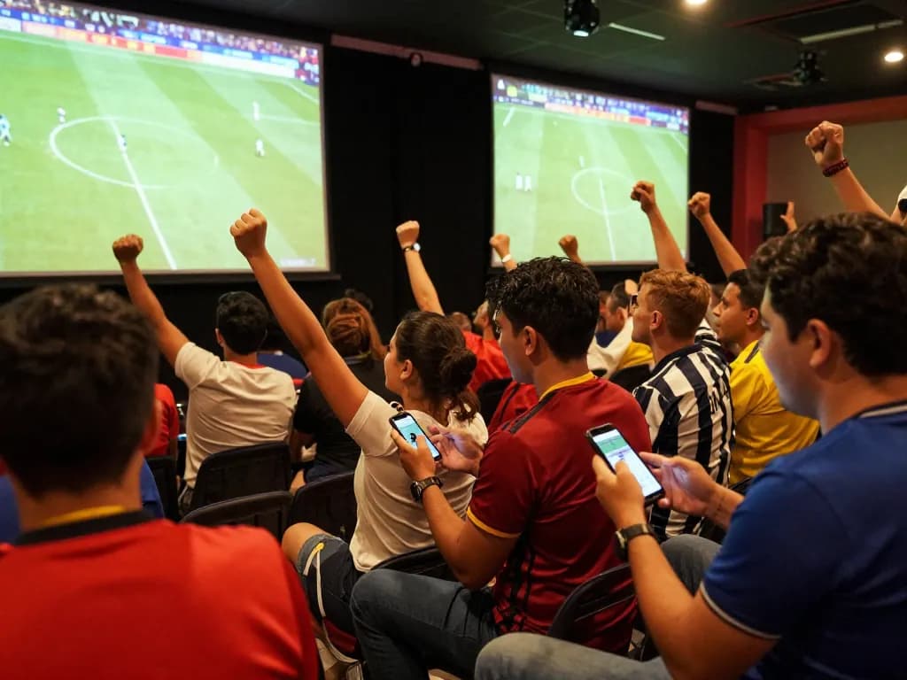 Active sports betting scene showcasing kèo nhà cái with fans cheering and placing bets.