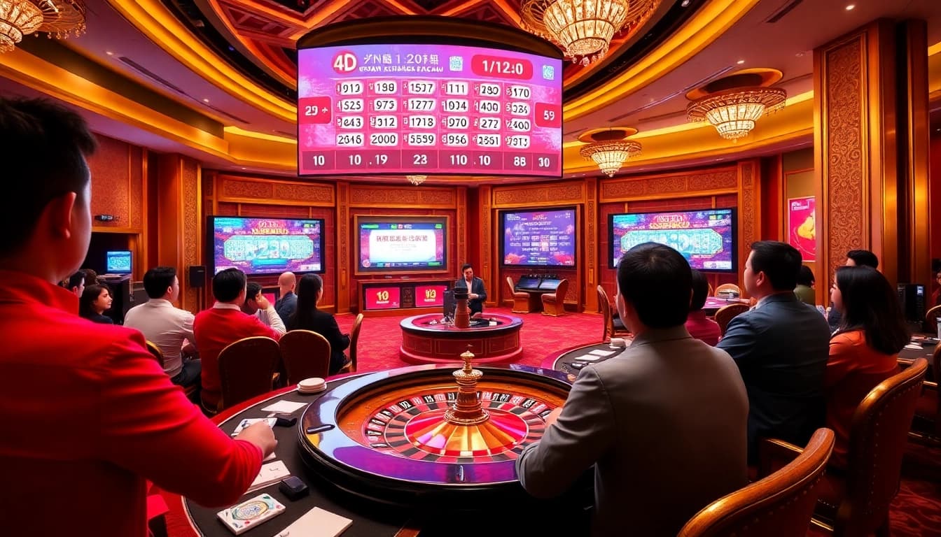 Exciting Live Draw Macau event featuring players and vibrant lotto results on screens.