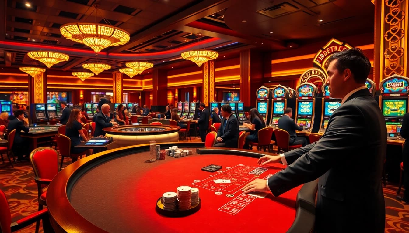 Excited gamblers enjoying a winning moment at bem88.com casino tables with vibrant decor.