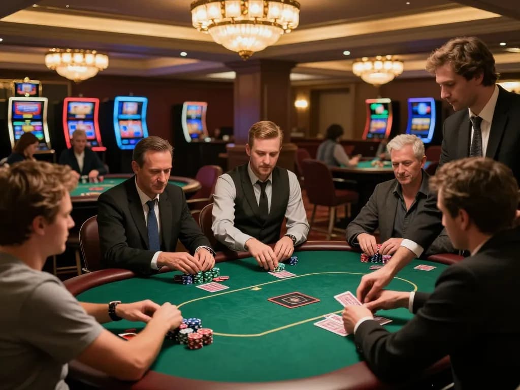 Players strategizing during a thrilling poker game at 32win casino.
