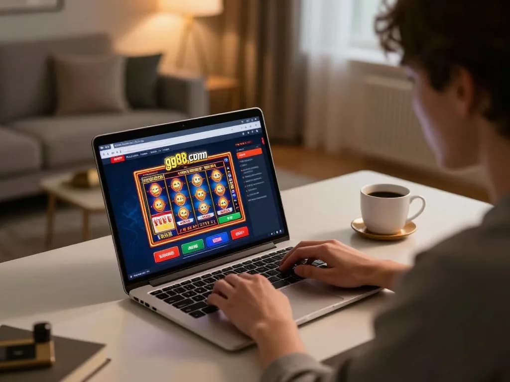 Engaging online gaming experience at gg88.cn.com, with a player focused on their laptop for a strategic advantage.