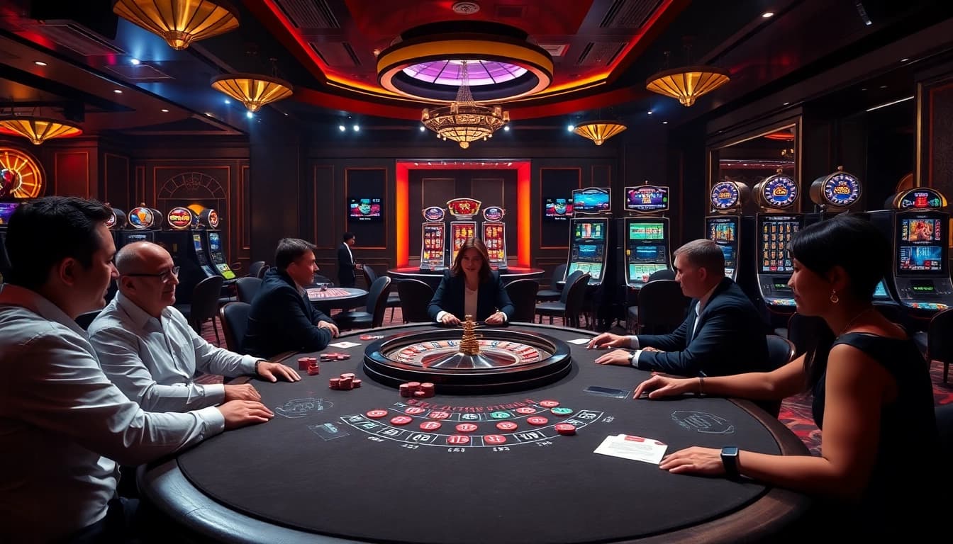 Exciting gambling scene at 88xx casino featuring poker and roulette table.