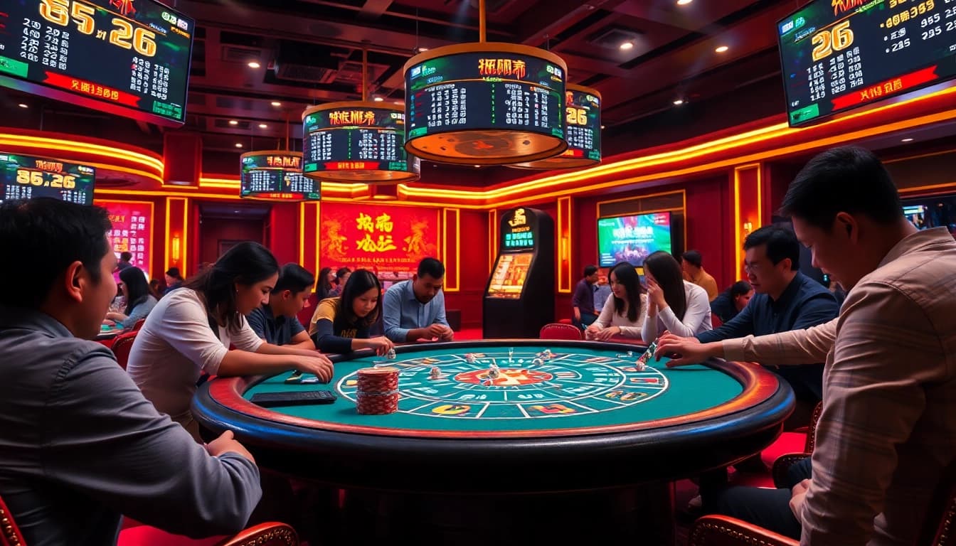 Tài Xỉu MD5 game table showcasing players engaging with vibrant betting slips and dice.