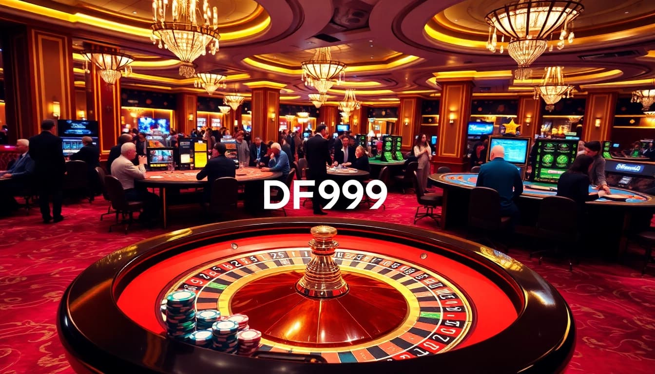DF999 players enjoying a thrilling baccarat game in an upscale casino environment.