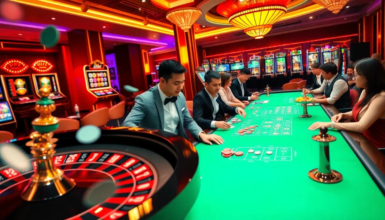 Experience the excitement of online gambling at https://99oke.app/ with players enjoying a vibrant casino scene.
