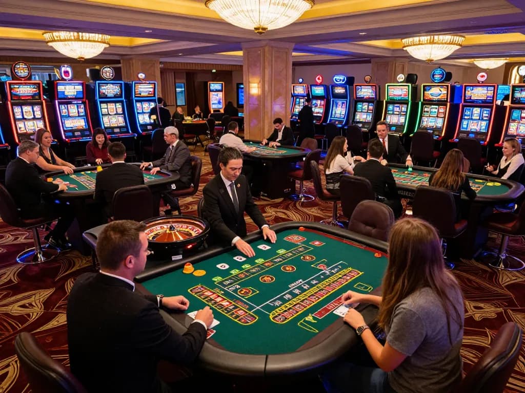Players placing bets at non gamstop casinos featuring vibrant roulette tables in an upscale casino environment.