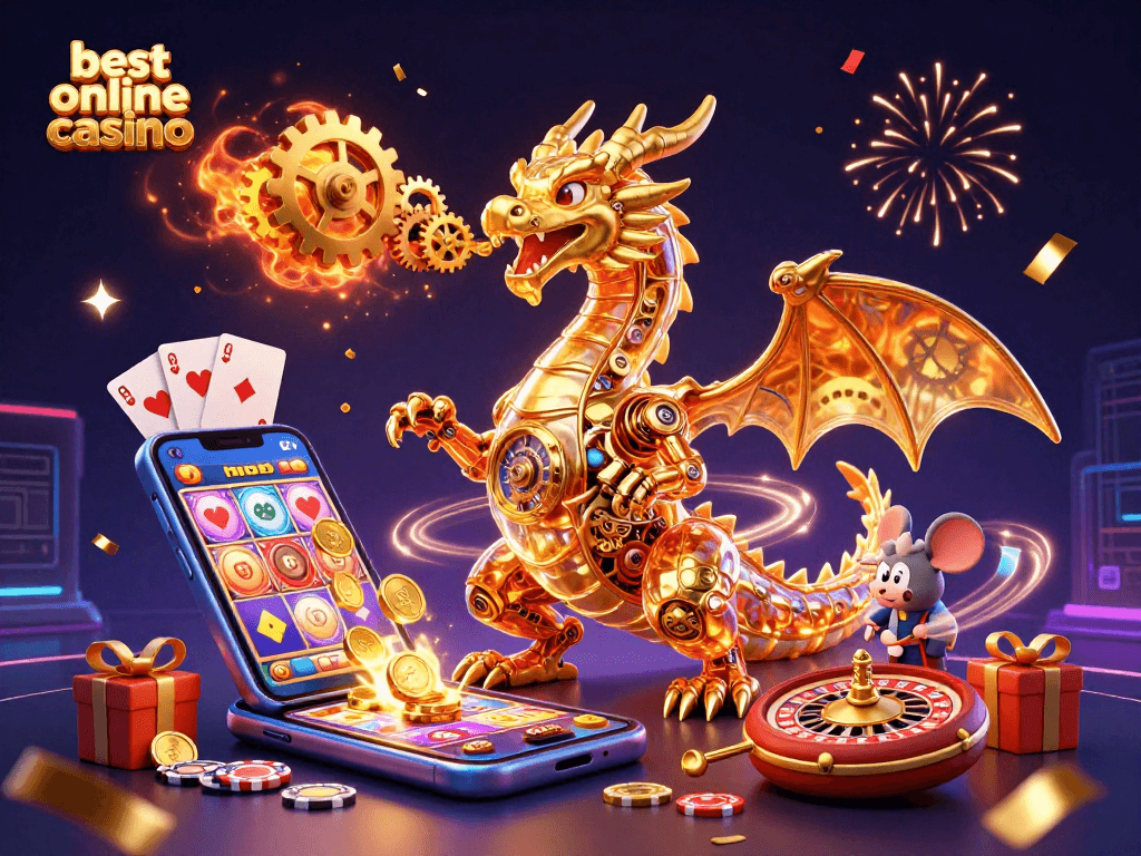 Spin to win at the best online casino with our colorful slot games featuring a golden dragon!