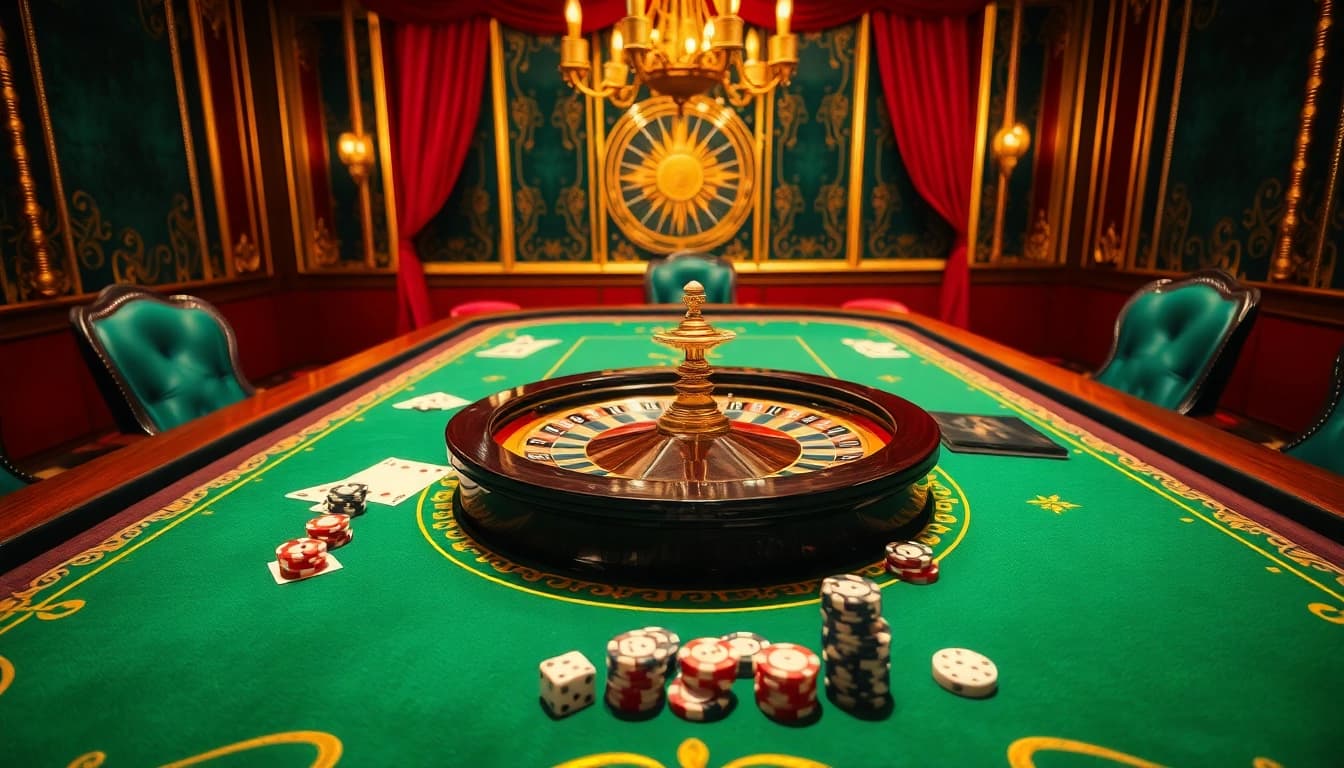 Players engaged at a mmoo-themed casino table surrounded by luxurious gambling elements.
