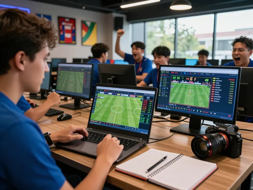 Exciting kèo nhà cái scene with a sports bettor analyzing live odds in a vibrant betting lounge.