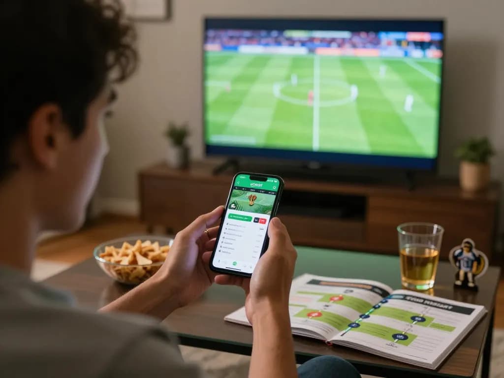 Engaging with sbobet app during sports betting in a cozy home setting, capturing the excitement of live wagering.