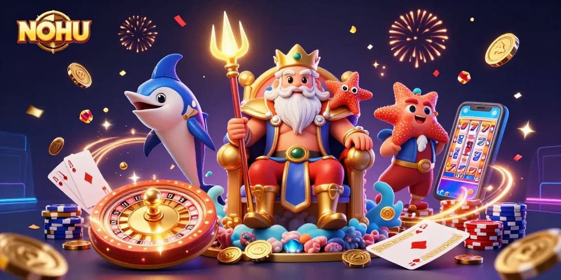 Join NOHU's vibrant gaming experience with energetic casino characters and dynamic game elements.