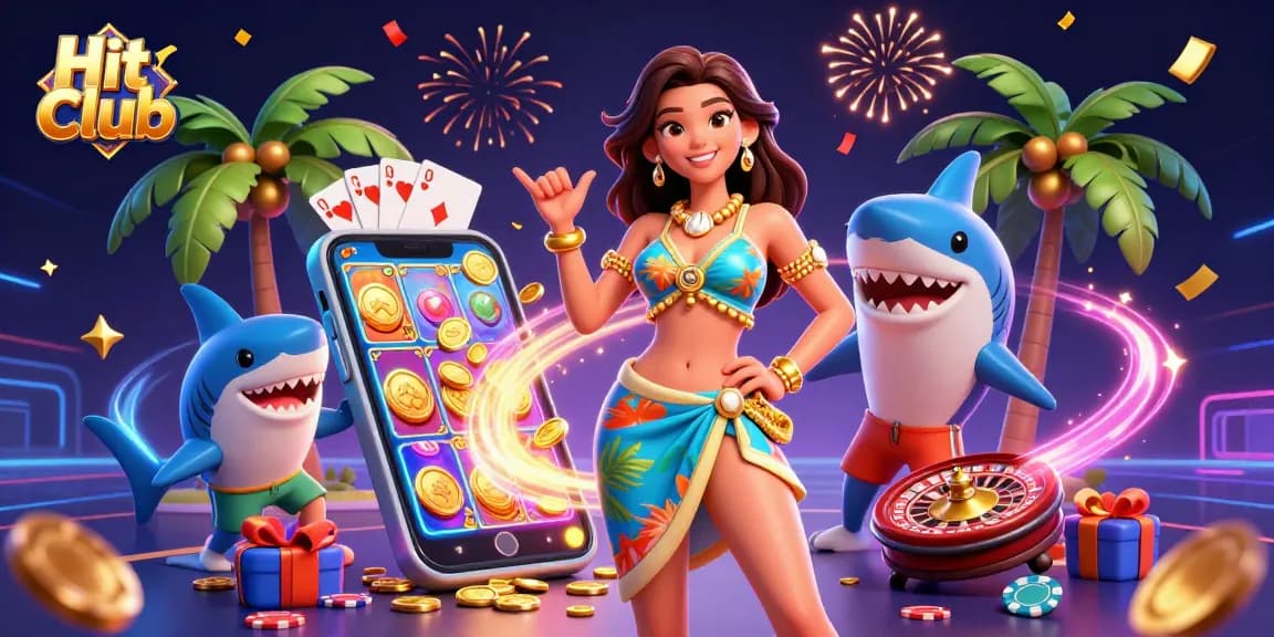 Experience the excitement of Hit Club with vibrant slot games, elegant gaming elements, and tropical vibes.