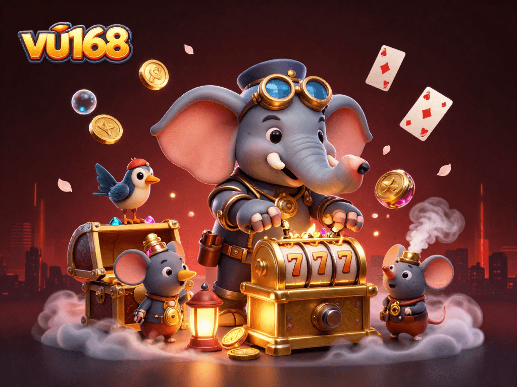 Spin the reels on vu168's captivating slot machine with steampunk visuals and dynamic gaming elements.