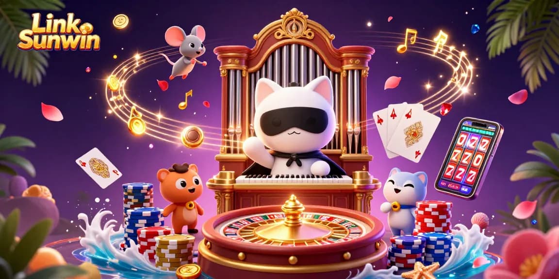 Experience thrilling gameplay with Link Sunwin, showcasing vibrant 3D casino elements and engaging characters.