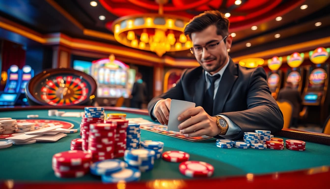 Engaging in thrilling bets at https://thabet88.site/ with a luxurious casino table setup.