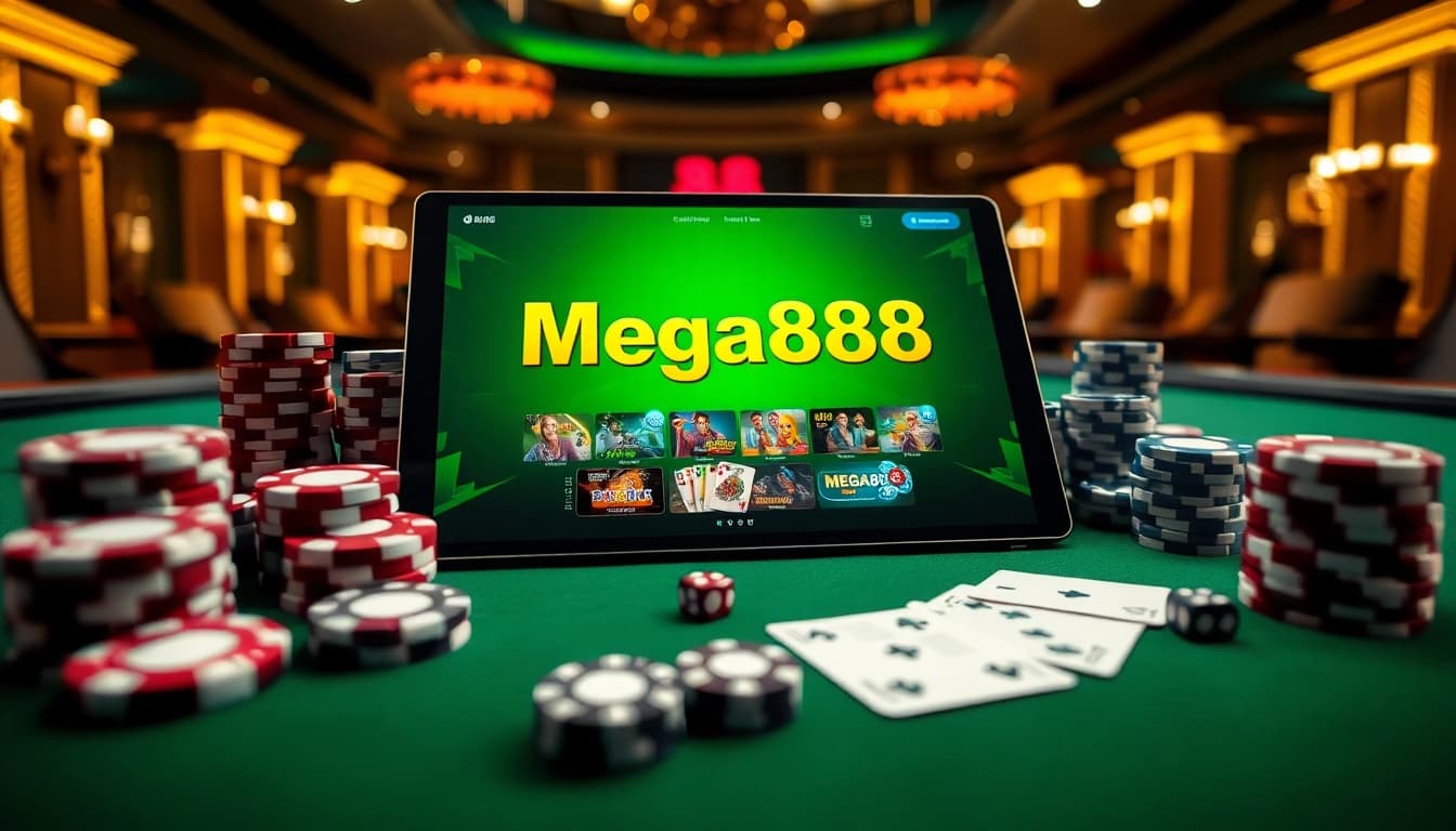 Experience the thrill of Mega888 with immersive online gaming interfaces and casino elements.