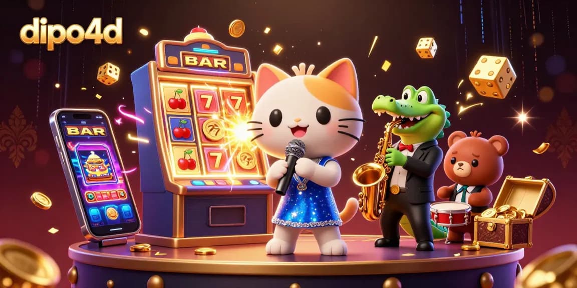 Experience dipo4d's thrilling jackpot action with vibrant casino characters and elements in this captivating illustration.