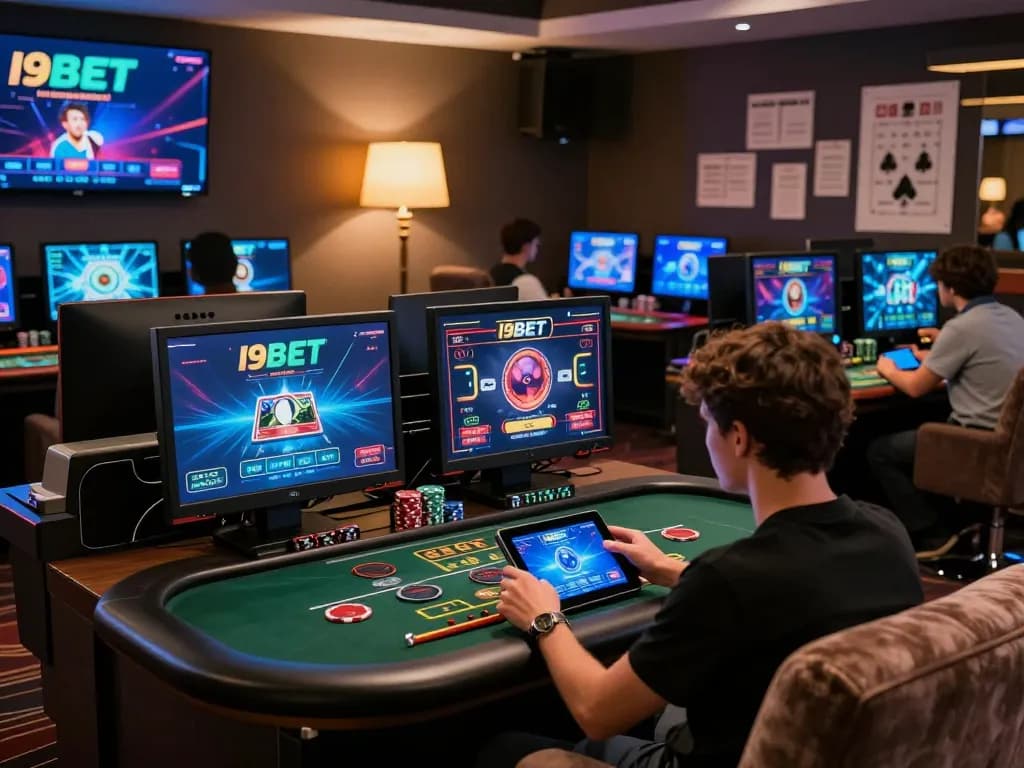 I9BET player engaged in live dealer game on tablet in a cozy home gaming setup.