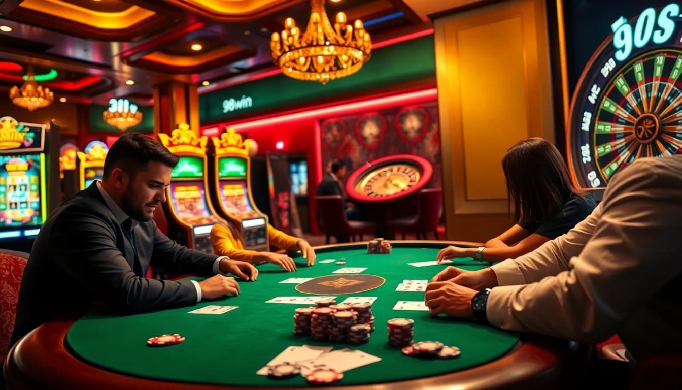 Engaging poker scene at 98win casino highlighting strategic gameplay and vibrant atmosphere.