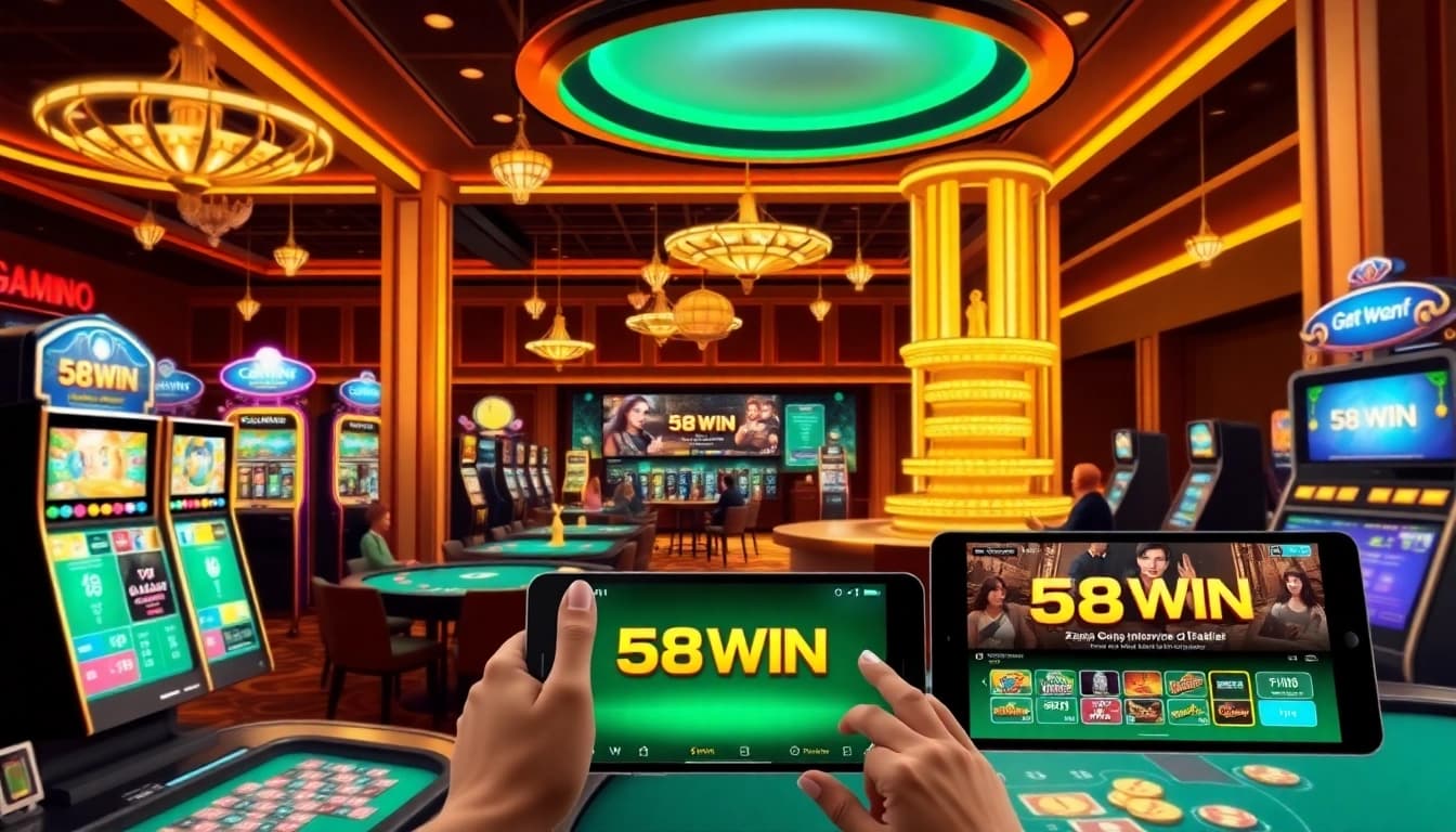 Experience thrilling online gaming at 58win with a vibrant casino atmosphere showcasing diverse options.
