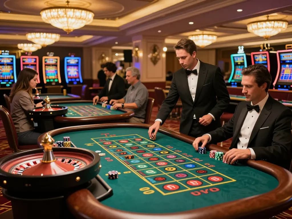 CEO Anh Duy leads Luck8's innovation seen at a bustling casino with players at roulette tables.