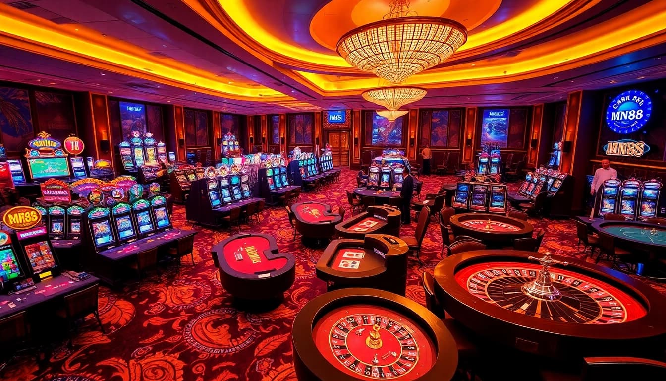 Experience the thrill of MN88 in a vibrant casino atmosphere with players enjoying their games.
