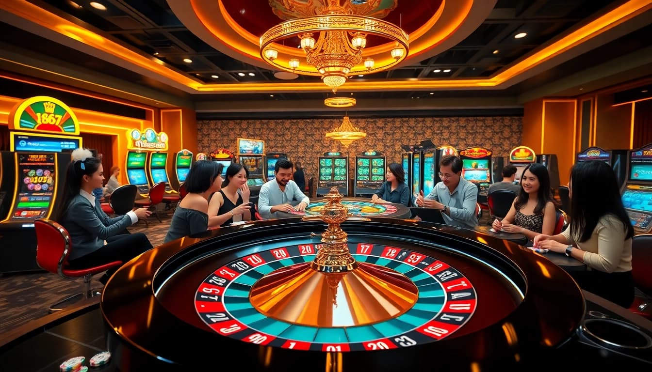 Lazadatoto immersive online casino experience with players enjoying roulette and slots.