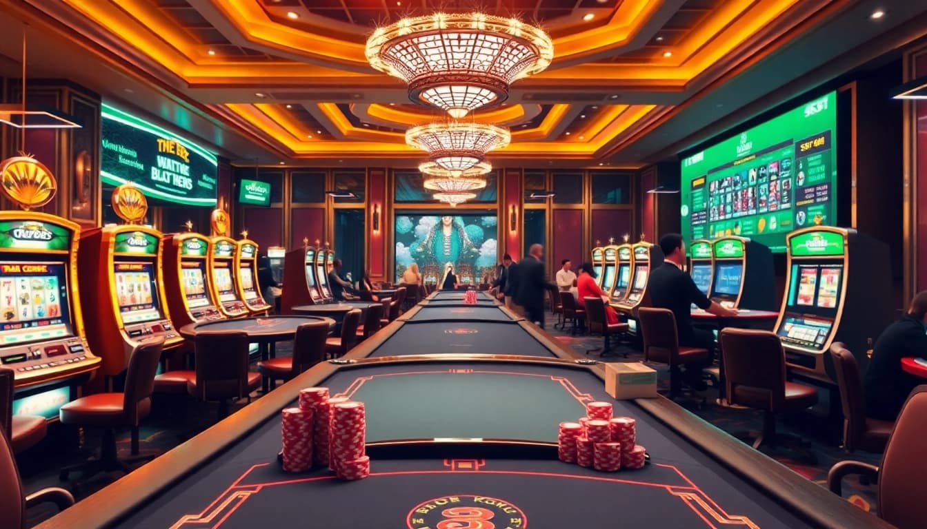 Thrilling action at thabet casino with players enjoying table games and luxurious ambiance.