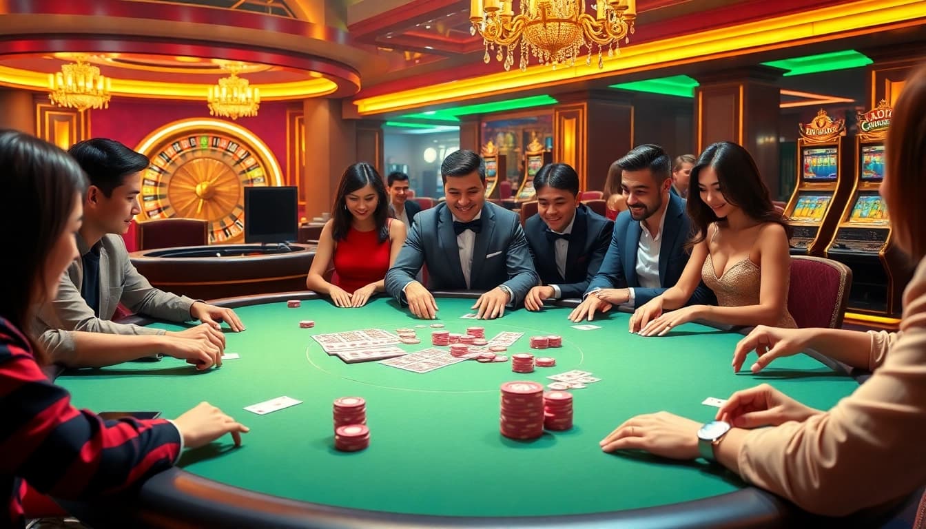 Engaging in high-stakes poker at PG88 casino amid a vibrant and thrilling atmosphere.
