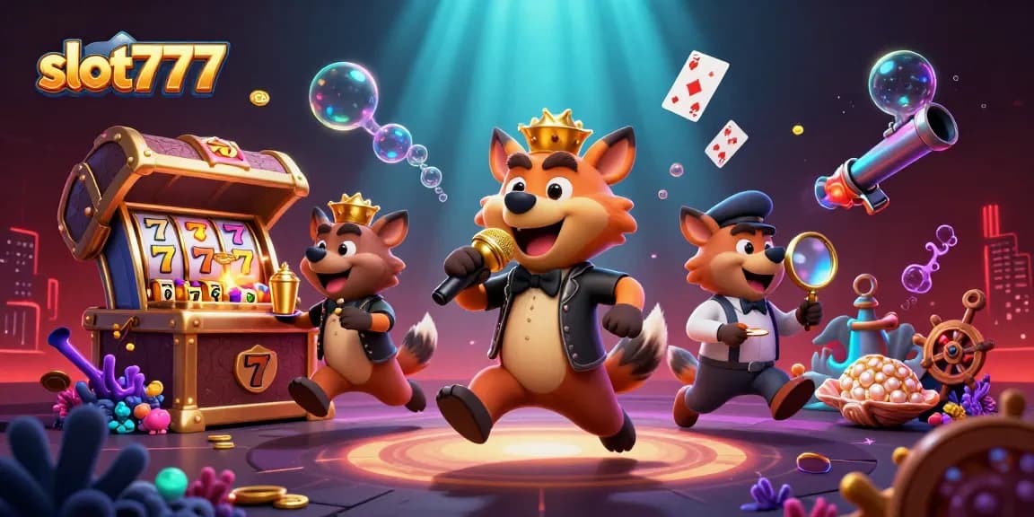 Experience exciting gameplay with slot777 in this vibrant casino scene featuring hyena characters.