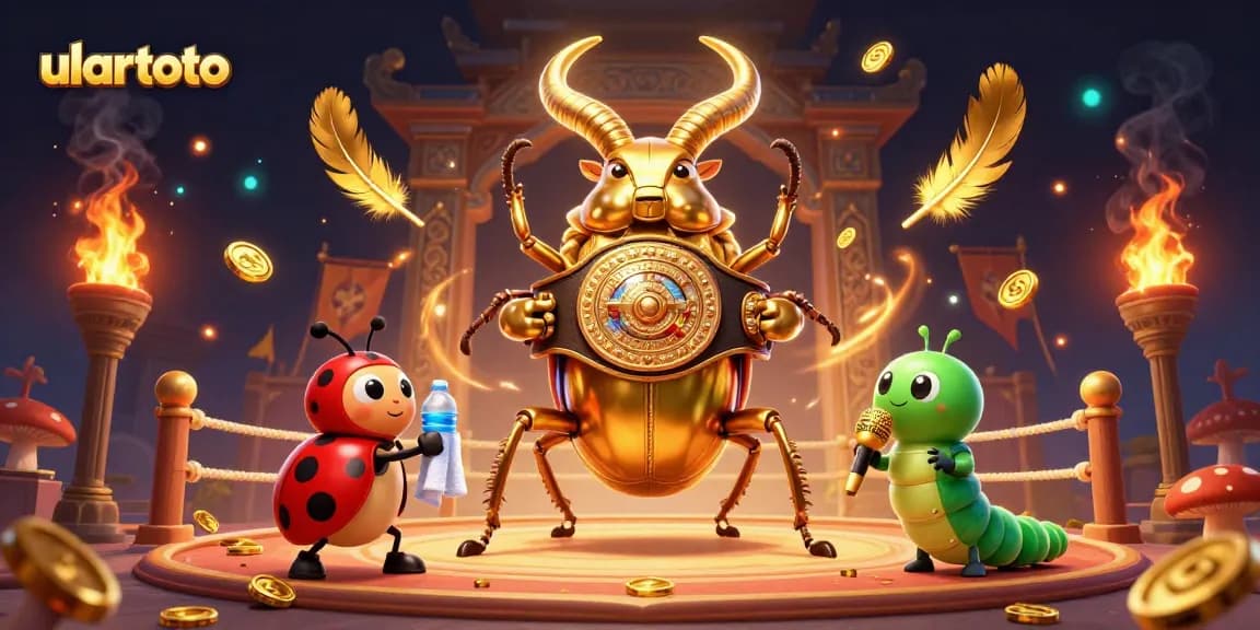 Engage in thrilling gaming with ulartoto, featuring a vibrant 3D illustration of a beetle champion.