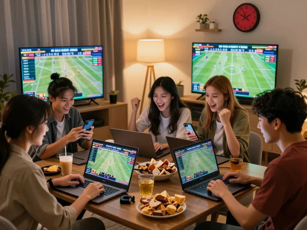 Engaged group celebrating a winning bet at BL555 online sports betting platform.