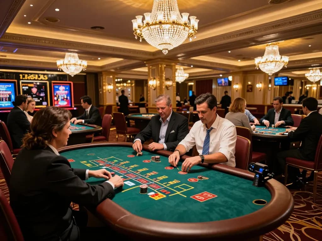 GG88 casino gameplay scene with players engaged at blackjack tables, showcasing vibrant atmosphere and gaming excitement.