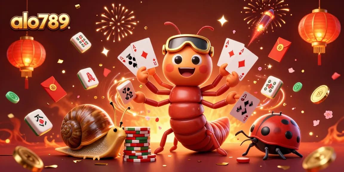 Engage with alo789's thrilling casino scene featuring a colorful dealer, high-roller snail, and an excited pill bug.