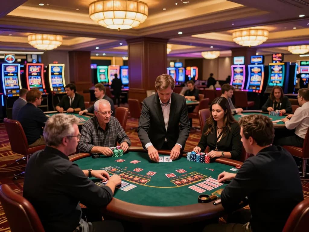 Players engage in strategic blackjack at SC88 casino, dynamic gaming scene with dealer distributing cards