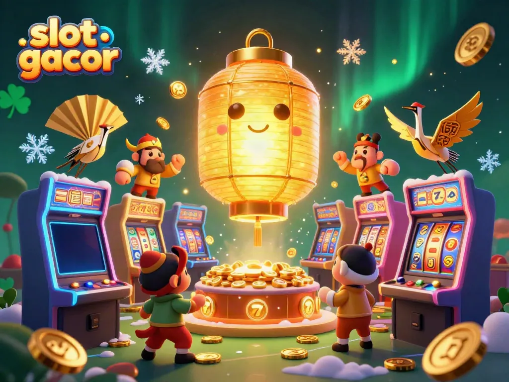 Engage in exciting slot gacor gameplay with a vibrant casino scene illustrating winning symbols and magical elements.