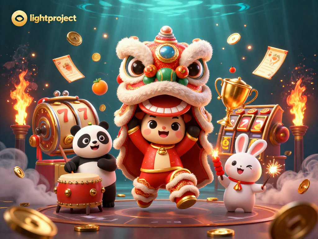 Experience the thrill of slots with lightproject in this vibrant 3D casino illustration featuring lively characters.