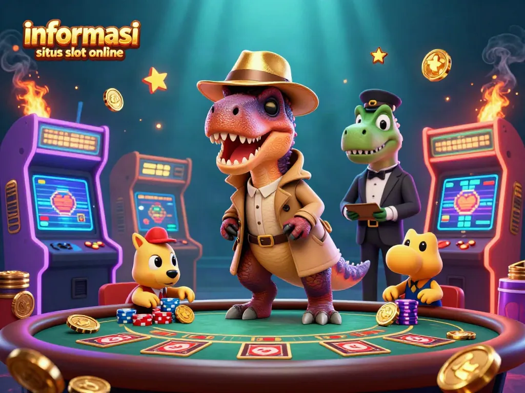 Menampilkan informasi situs slot online dengan karakter pahlawan di kasino, mencuri perhatian dengan keseruan permainan.